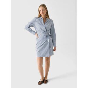 Vince Women's Furrow Stripe Wrap Shirt Dress Blue White Collared Size Small